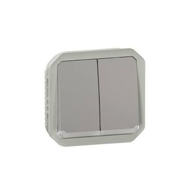 COMMANDE DOUBLE INTERRUPTEUR OU POUSSOIR LUMINEUX PLEXO COMPOSABLE GRIS