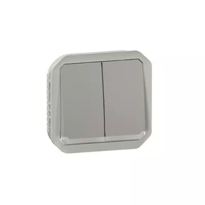 COMMANDE DOUBLE INTERRUPTEUR OU POUSSOIR LUMINEUX PLEXO COMPOSABLE GRIS
