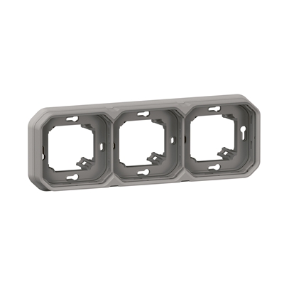 SUPPORT PLAQUE ENCASTRE 3 POSTES MONTAGE HORIZONTAL/VERTICAL PLEXO GRIS