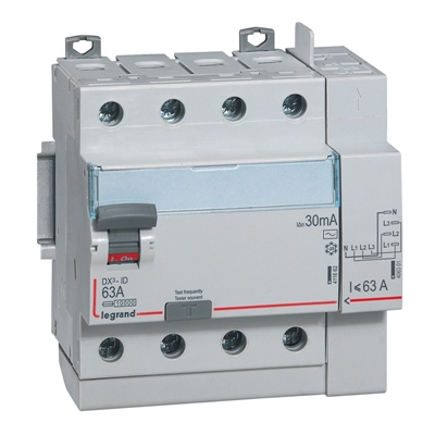 INTERRUPTEUR DIFFERENTIEL DX³-ID HAUT VIS/HAUT AUTO 4P 400V~ 63A AC 30MA - 5 M