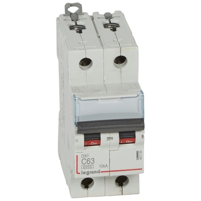 DISJONCTEUR DX³6000 10KA ARRIVEE HAUTE/DEPART BAS VIS 2P 63A COURBE C - 2 MOD