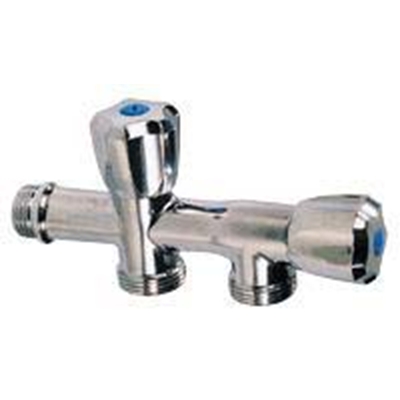 ROBINET DOUBLE EN LIGNE MACHINE A LAVER CHROME