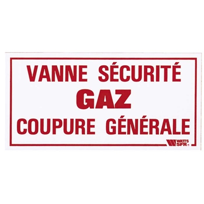 PLAQUE SIGNALÉTIQUE 200 X 100 MM VANNE SÉCURITÉ GAZ COUPURE GÉNÉRALE