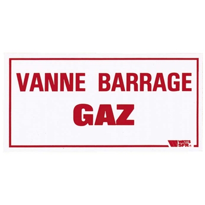 PLAQUE SIGNALÉTIQUE 200 X 100 MM VANNE BARRAGE GAZ