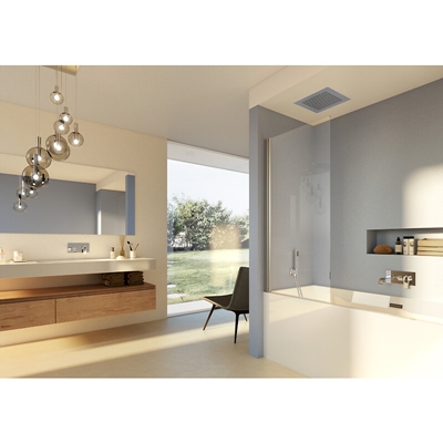 PARE BAIN DOMAO 1 VOLET 180° HT 140 PROFILE CHROME VERRE CLAIR