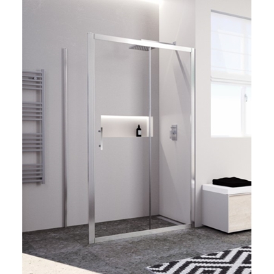 PORTE À 2 PANNEAUX DONT 1 COULISSANT RÉVERSIBLE VERRE CLAIR PROFILÉS SILVER