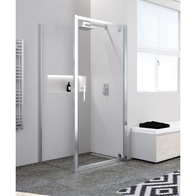PORTE PIVOTANTE CADRÉE VERRE CLAIR PROFILÉS SILVER