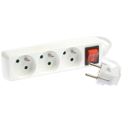 BLOC 3 PRISES 2P+T BLANC AVEC INT. 3G1,5MM² - 1,5M