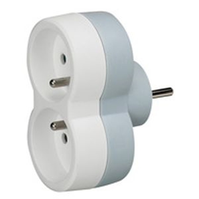 FICHE MULTIPRISE 2 SORTIES FRONTALES - BLANC/GRIS