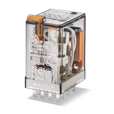 RELAIS INDUSTRIEL 4RT 7A 12V AC, BOUTON TEST ET INDICATEUR MECANIQUE